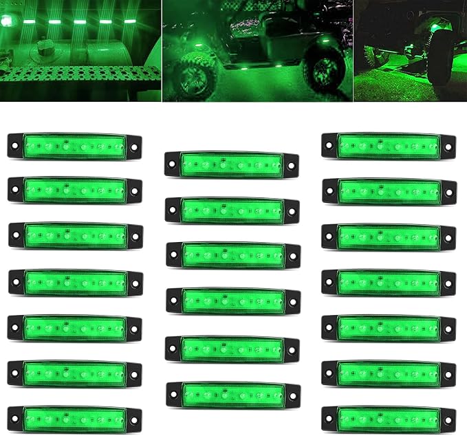 20 Pcs Green LED Rock Strip Lights,Wheel Well Underglow Lighting Kits,Car Rock Lights Exterior Side Marker Lights for Wrangler Truck Golf Cart RV RV SUV Offroad