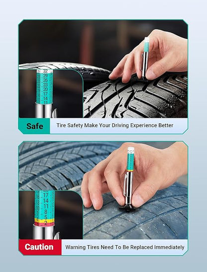 LUMITECO 3-Pack Tire Tread Depth Gauge, Color Coded Tire Tread Gauge in 1/32 Inch, Efficient Tread Depth Gauge 32nds Tire Measure Tool Depth for Car, Semi Truck Tire Wear Tread Checker