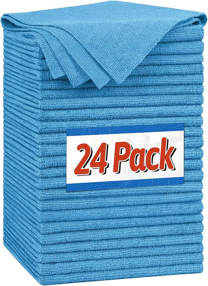 FIXSMITH Microfiber Cleaning Cloth, Shop Towels Bulk, 24 Pack Blue Microfiber Towels for Cars, All-Purpose Absorbent Cleaning Rags, Dust Cloth for Automotive, Mechanic, Garage, Bar, 12 x 11 inch