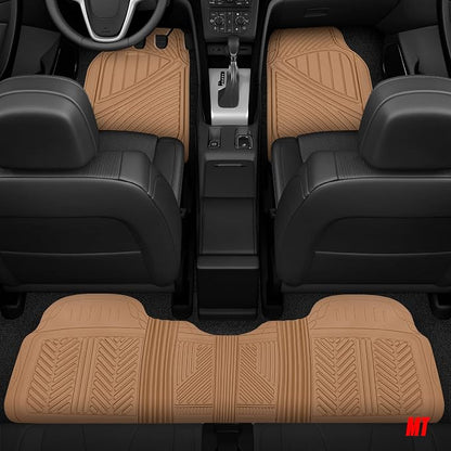 Motor Trend 3-Row Heavy Duty Rubber Floor Mats & Liners for Car SUV Van, Front 2nd & 3rd Row Durable Polymerized Latex Full Interior Protection, Extra-High Ridgeline Design, Beige