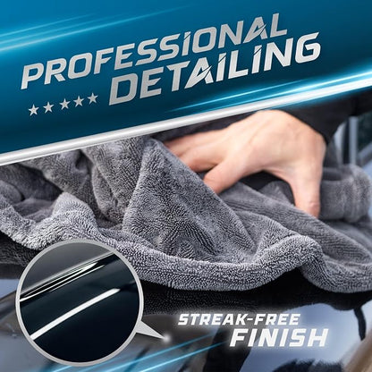 Car Drying Towel 24"x36" 1400GSM Edgeless Microfiber Towel, Ultra-Absorbent Auto Detailing Towel with Twisted-Loop Fiber Design, Streak Free, Lint Free Drying for Cars, SUVs, & Trucks