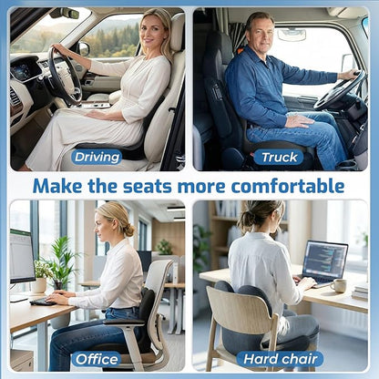 Seat Cushion,Office Chair Cushion with Lumbar Support,Memory Foam Car Orthopedic Cushion,Ergonomic Designed for Long Sitting,Tailbone & Back Pain Relief,Sciatica Pillow for Office,Car,Home Chair