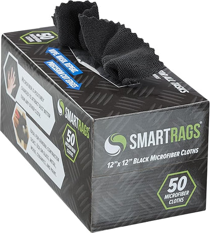 Arkwright Smart Rags Microfiber Cleaning Cloths, Pack of 50 in a Box, Lint Free 180 GSM Reusable Towels for Auto, Office and Household Cleaning, 12 x 12 in, Black