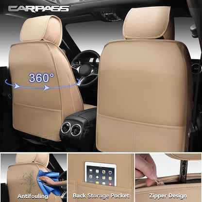 CAR PASS Nappa Leather Car Seat Covers Front Seats, Luxury Seat Protector for Cars, Waterproof Anti-Slip Seat Cushion Airbag Compatible Universal for Sedan SUV Pick-up Truck Automotive Vehicle, Beige