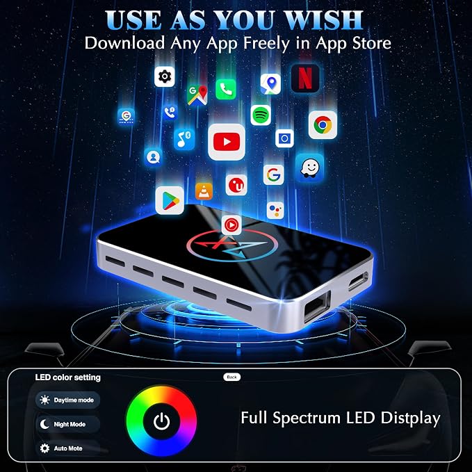 Wireless CarPlay Adapter for iPhone, 3 in 1 AI Box Surpports with OEM Wired to Wireless Apple CarPlay, Android Auto and Streaming Netflix/YouTube/TikTok, Plug and Play, Stable Connection, HDMI Output