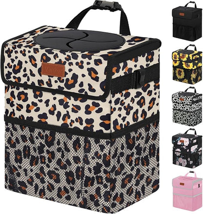 Vankor Cute Car Trash Can, Car Accessories for Women Interior Can Trash Bag Hanging Automotive Garbage Cans Leopard Pattern