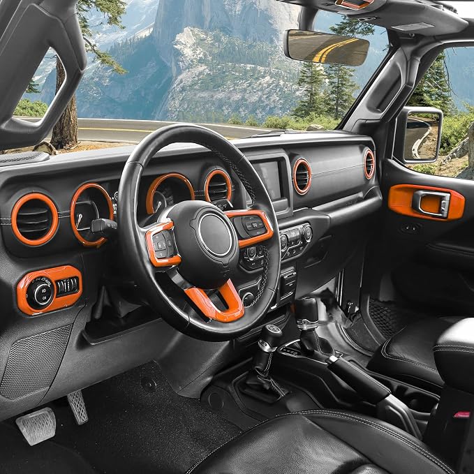 21PCS Full Set Interior Trim Kit for 2018-2023 Jeep Wrangler JL JLU,Side Outlet Door Handle Bowl Roof Reading Light Cover Trim (Orange)