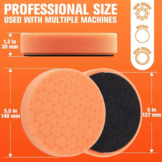 Orange Polish Pad, 3Pcs 5.5 Inch Face for 5 Inch Buffing Polishing Pads and Woolen Pads 125mm Backing Plate Compound Buffing Sponge for Car Buffer Polisher Compounding, Polishing and Waxing
