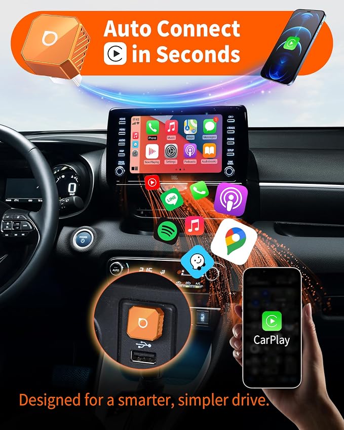 OTTOCAST Mini Pot (2026 Version) Wireless 2-in-1 CarPlay & Android Auto Adapter,Plug&Play Dongle for iPhone & Android,Bluetooth Auto Connect,Converts Factory Wired to Wireless CarPlay Adapter(USB-A)