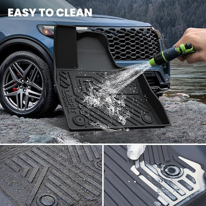 LASFIT Floor Mats & Cargo Liner with Backrest Mat for Ford Explorer 2022-2025 2026 6 Passenger, Custom Fit All Weather Protector TPE Easy Clean Floor Liners, Car Mats for Explorer Accessories, Black