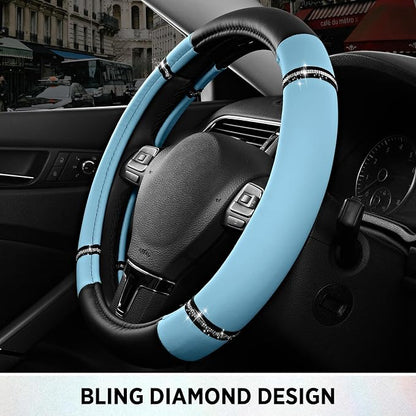 Road Comfort Leather Steering Wheel Cover – Premium Anti-Slip Car Steering Wheel Grip Cover – Universal Fit for 14.5”–15” Cars, Trucks & SUVs - Blue