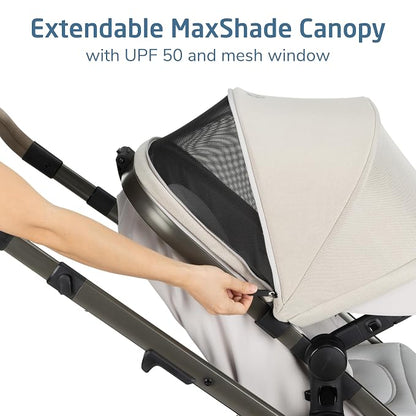 Maxi-Cosi Zelia Pro 5-in-1 Travel System with Mico Pro Infant Car Seat and Baby Stroller Combo, Reversible Seat, Large Wheels, Adjustable Handle, Newborn to Toddler, Lightweight, Classic Oat