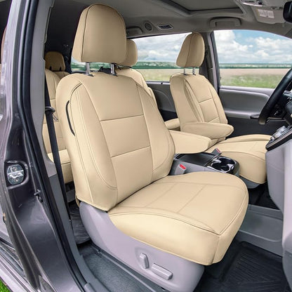 FH Group Custom Fit Car Seat Covers Specifically Made for 2011-2020 Toyota Sienna 7 Passenger, Car Seat Cover Full Set, Automotive Seat Covers in Solid Beige Faux Leather, Waterproof and Washable