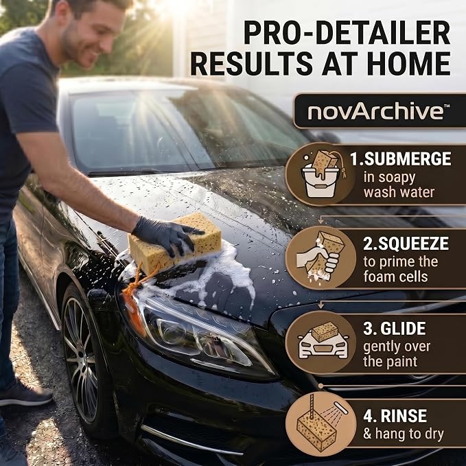 Extra Large Premium Car Wash Sponge | Scratch-Free Cleaning Sponge for Car & Truck | Non-Compressed High Foam Honeycomb Auto Detailing Sponge | 8.3" x 4.3" x 3.1" | Single Pack (1-Piece)
