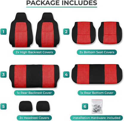 FH Group Automotive Full Car Seat Covers for SUV, Trucks, Sedan and More - Universal Fit Front High Back & Rear Solid Bench Design Interior Accessories - 3D Air Mesh Fabric Center Panel - Red