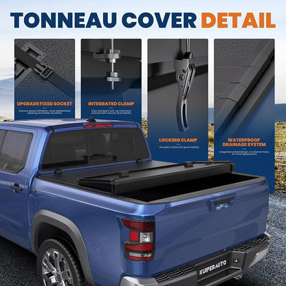 KUIPERAUTO 5FT Fiberglass Tri Hard Compatible for Nissan Frontier 2005-2025 Tonneau Cover Truck Bed Cover Fleetside Bed On Top 60Inch