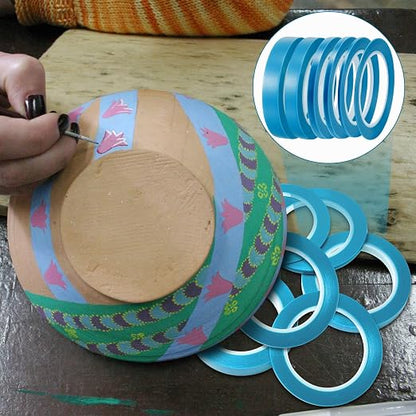 Nezyo 6 Pcs Vinyl Pinstripe Tapes Masking Painter Tapes High Temperature Low Tack Automotive Car Paint for Easy Removal Trim Thin Finishing Masking(Blue,1/16, 1/8,1/5,1/4,1/2, 3/4 Inch)