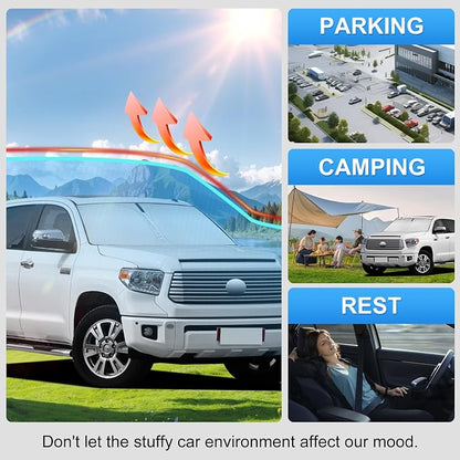 Custom Fit Windshield Sun Shade for Toyota Tundra 2007-2021 | Custom Fit Windshield Cover, Blocks UV Rays, Double-Layer Heat Shield, Durable Frame, Easy Fold & Storage