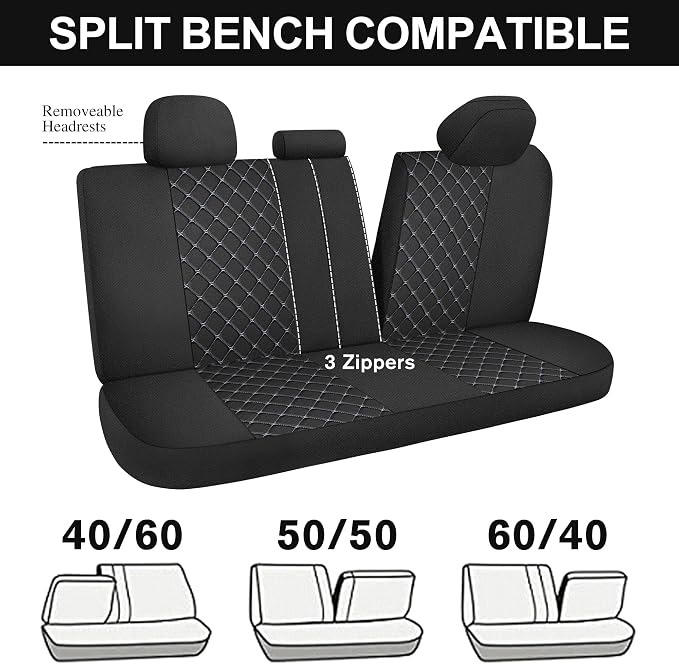 YGL Breathble Car Seat Covers Full Set,Washable Seat Covers for Cars,Premium Cloth Car Seat Protectors,Interior Covers for Cars,Sedan Van Truck SUV(Black/Gray)