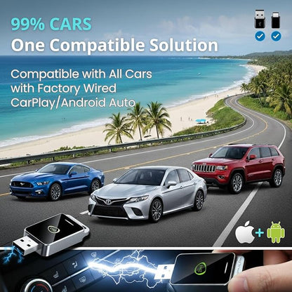 2-in-1 Wireless CarPlay & Android Auto Adapter (2026 Upgraded WiFi 6-BT 5.4) Wired to Wireless Converter | Multi-User Seamless Connection | Easy Setup-Plug & Play | Auto Reconnect | Cars from 2015+