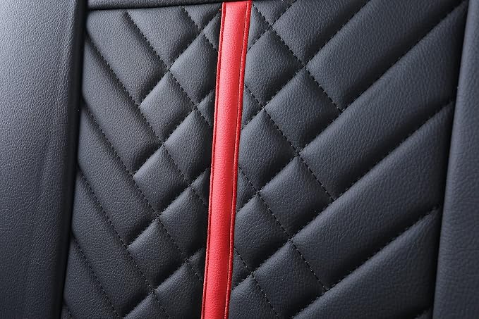 Tomatoman Tacoma Rear Seat Covers Compatible with Toyota Tacoma 2005-2025 2026 TRD Sport OffRoad Limited SR5 V6 Crew Double Extended Cab Truck Waterproof Leather Back Car Cushions(Rear Seat/Black-Red)