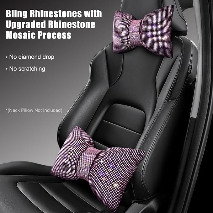 surpassme Rhinestone Lumbar Support Pillow for Car, Bling Back Support Pillow/Cushion Car Accessories for Women(Pink)