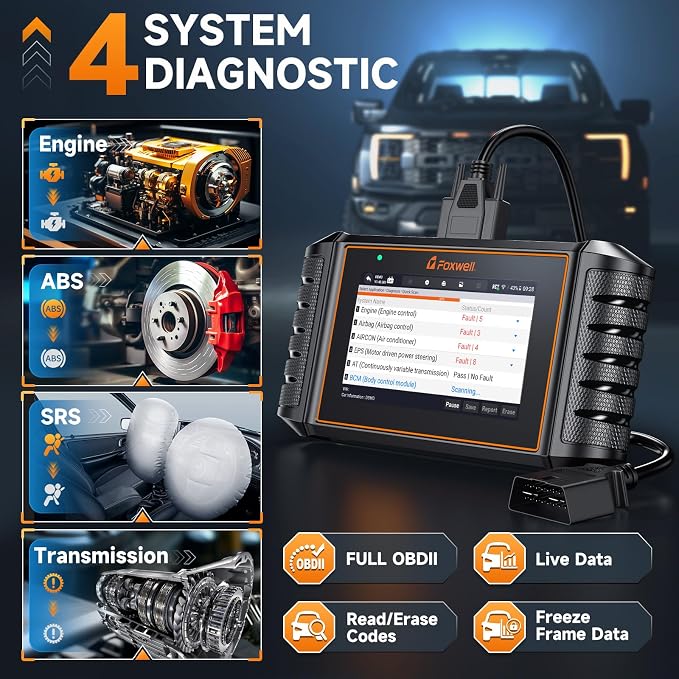 2026 FOXWELL NT716 Code Reader, 4-System OBD2 Scanner Diagnostic Tool for ABS, SRS, Transmission & Engine, 9 Reset, ABS Bleeding, AutoVIN, Live Data, Active Test, Lifetime Free Updates, Orange