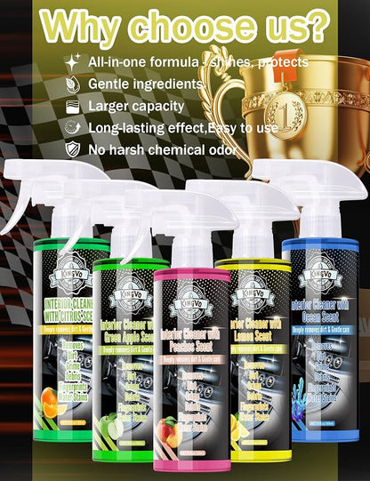 Kingvo Car Interior Cleaner, Interior Cleaner Carpet Dashboard Vinyl Sofa Leather Shiny Car Stuff Detailing Kit Cleaning Supplies,Lemon Scent