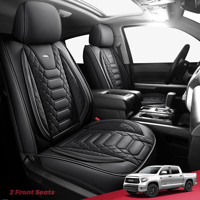 FREESOO Tundra Seat Covers 2 Front Set, Fit for Toyota Tundra 2007-2021 Crewmax Cab, Custom Truck Seat Covers with Waterproof Faux Leather Black