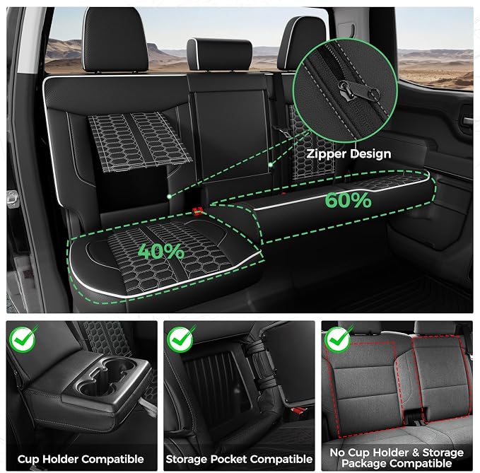 Custom Leather Seat Covers for Silverado/Sierra 1500 2019-2026, 2500HD 3500HD 2020-2026 Crew Cab Full Set with Jump Seat Cover (Armrest Storage Version Only), Truck Accessories