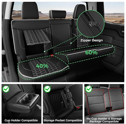 Custom Leather Seat Covers for Silverado/Sierra 1500 2019-2026, 2500HD 3500HD 2020-2026 Crew Cab Full Set with Jump Seat Cover (Armrest Storage Version Only), Truck Accessories