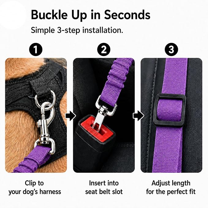 Dog Seat Belt 2Pcs, Retractable Pet Car Harness, Adjustable Dog SeatBelts for Vehicle, Nylon Pet Safety with Elastic Bungee
