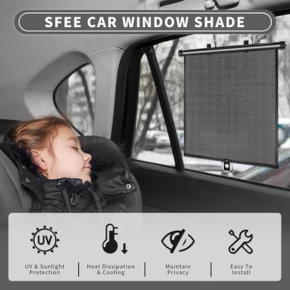 Sfee Car Window Shade for Side Windows, 2 Pack Sun Shade Retractable for Car Blocks Heat and UV Rays Glare Protection Roller Sunshade Visor for Baby, Kids, Pets, Passengers