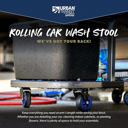 URBANTRANSIT Rolling Car Wash Stool with Bucket - Save Your Back, an Ideal Caddy Cart for Car Detailing, Cleaning, Painting and Gardening - 350 Lb Capacity with Easy-Glide Wheels and Removable Seat