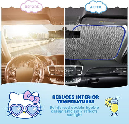 Hello Kitty Car Windshield Sun Shade - Officially Licensed Sanrio Cute Car Accessories for Women - Hello Kitty Accessories Sunshade for Front Windshield - Summer Sunshield Cars Window Shades