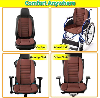 kingphenix Car Seat Cushion with Back Support Pillow: Enhanced Comfort Memory Foam Design for Pain Relief, Ideal for Drivers and Office Use - Ergonomic Lumbar Comfort for Long Sitting - Brown