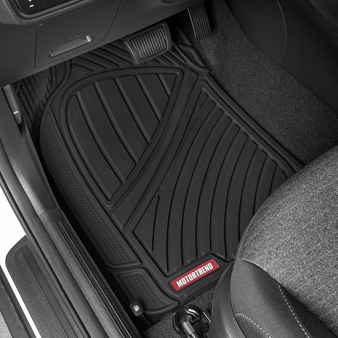 Motor Trend FlexTough All-Weather Rubber Car Floor Mats Set of 2 Front Liners - Heavy Duty Waterproof Automotive Floor Mats for Cars, Trucks & SUVs, Universal Trim-to-Fit, Interior Carpet Protection