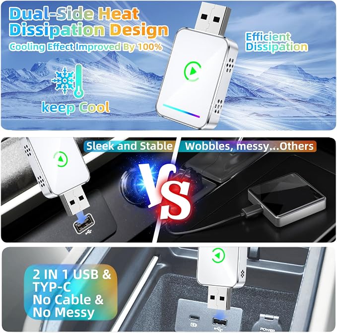 LENVA Wireless CarPlay Adapter, 2025 Upgrade Mini Design for Cars Plug and Play Fast Stable Connection No Delay (Only for iPhone, Not for Android)