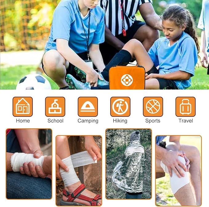 300Piece Portable First Aid Kit Refill Supplies for Car Mini Caming Emergency First Aid Kit Hiking Survival Essential Kit for Outdoor Adventure Emergency Case, Orange 1st Aid