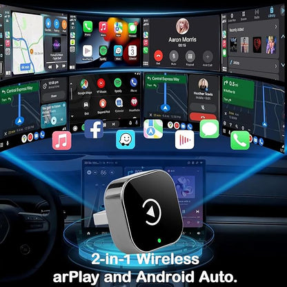 Wireless Carplay Adapter & Android Auto 2025 Upgrade Wired CarPlay to Wireless,2-in-1 Mini USB Design with Fast Stable Connection Car Play for Apple iOS 10+, Android 11+ Version