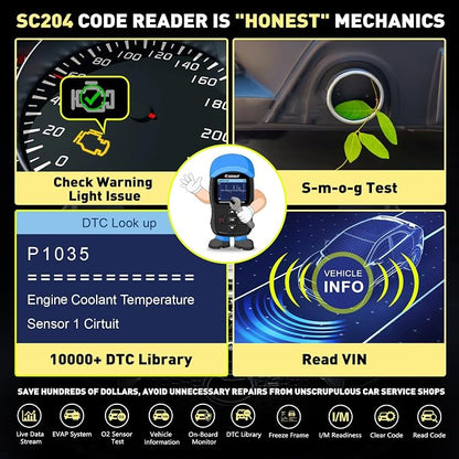 CGSULIT SC204 Enhanced OBD2 Scanner Diagnostic Tool, Check Engine Code Reader With Reset, Smog Check, Clear Code, Live Data & More, Car Code Readers & Scan Tools for All OBDII/EOBD Vehicles After 1996
