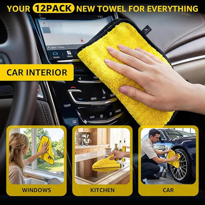 SMINDER 12-Pack Microfiber Cleaning Cloth, Car Drying Towels Car Detailing– XL Microfiber Towels for Cars, Trucks (15.7" x 15.7"), Ultra-Absorbent, Streak-Free, Scratch-Free, No Water Spots