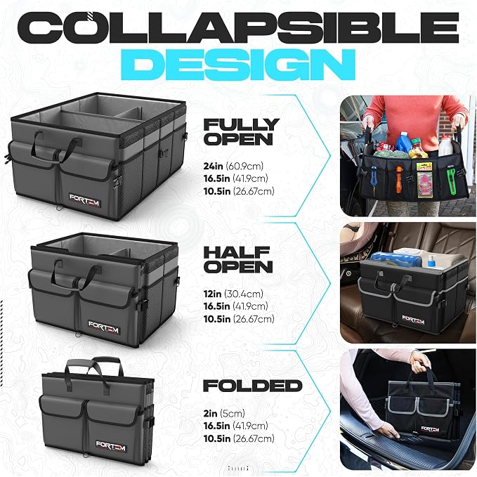 FORTEM Trunk Organizer For SUV Car Trunk Organizer, Foldable Storage, Car Accessories for Women Men, Collapsible Bag, 600D Oxford, Non Slip Bottom, Straps, Soft Cover (65L)