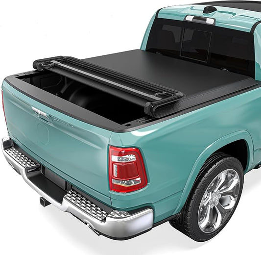 Soft Quad-Fold Truck Bed Tonneau Cover Fit for Dodge Ram 1500 2002-2026 (Classic & New), Fit for Dodge Ram 2500 3500 2003-2026, with 6.4 ft Bed Without Rambox