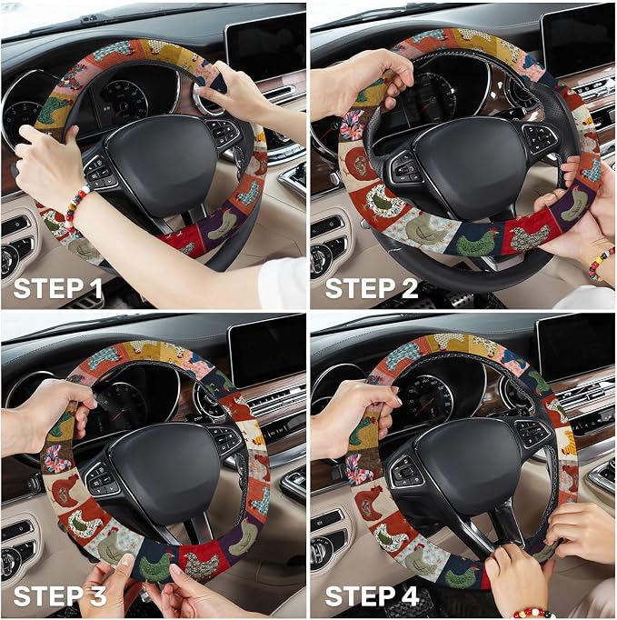 GENANY Chicken Farm Steering Wheel Cover, Non Slip Polyester Car Wheel Protector for Car SUV Truck, Universal 15 Inch