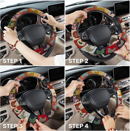 GENANY Chicken Farm Steering Wheel Cover, Non Slip Polyester Car Wheel Protector for Car SUV Truck, Universal 15 Inch