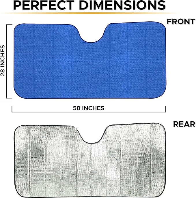 EcoNour Accordion Car Windshield Sun Shade (Blue) | Reflective Car Window Shades for Front Window | Sun Visor Blocks Heat & UV Rays | Controls Interior Temperature | 58 x 28 Inches