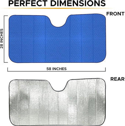 EcoNour Accordion Car Windshield Sun Shade (Blue) | Reflective Car Window Shades for Front Window | Sun Visor Blocks Heat & UV Rays | Controls Interior Temperature | 58 x 28 Inches