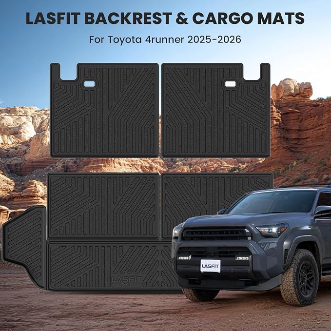 LASFIT Cargo Mat&Backrest Mat for Toyota 4Runner 2025-2026 (Only Fit 7-Seats), All Weather TPE Custom Fit Easy Clean Durable No-Curling Cargo Liner for 6th gen 4 Runner Cargo Mat, Black