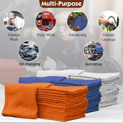 Nabob Wipers Auto Mechanic Shop Towels 25 Pack Bulk Shop Rags 100% Cotton Size 14"x14" Commercial Grade (25 Pack, Blue)